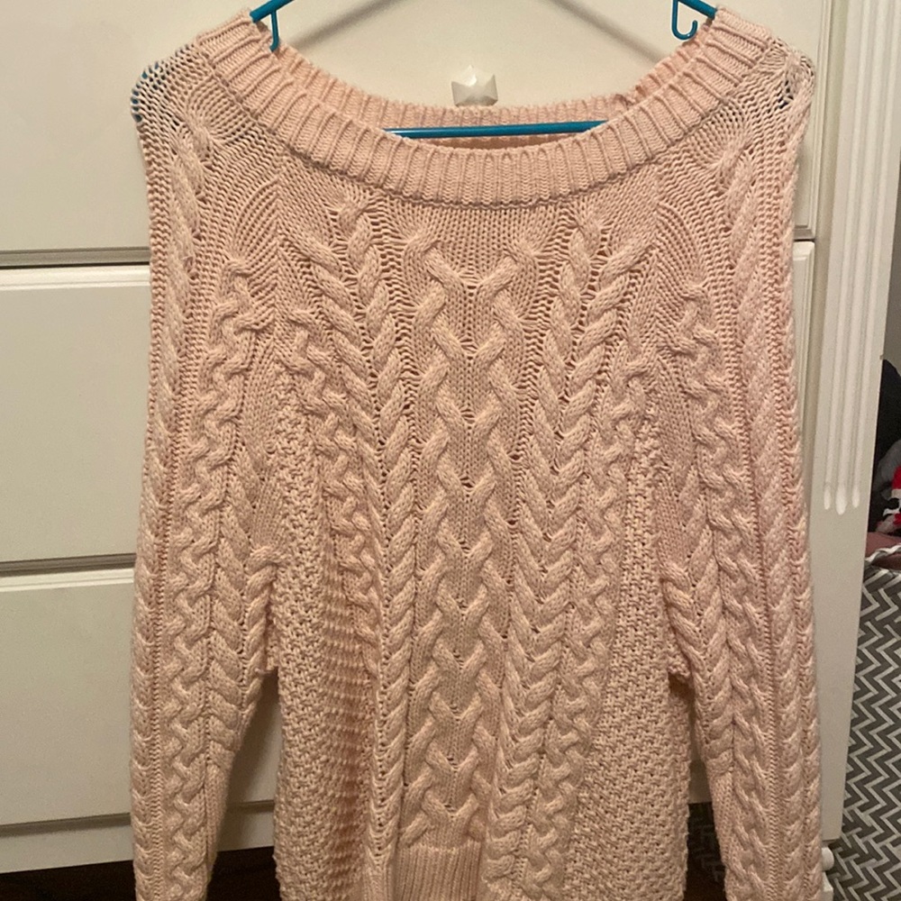 Aerie oversized cable knit sweater in light pink